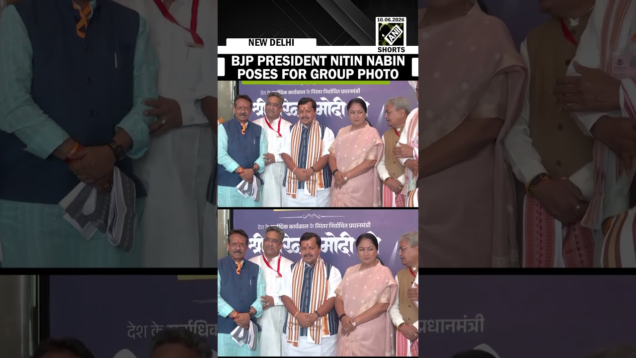 BJP President Nitin Nabin poses for group photo with party leaders at NDA meeting