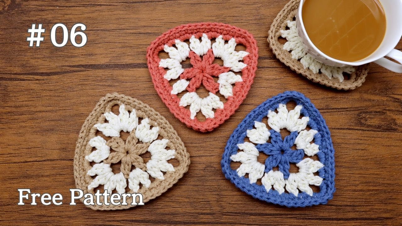 かぎ針編み コースター 三角形 編み方 How to Crochet Triangle Coaster