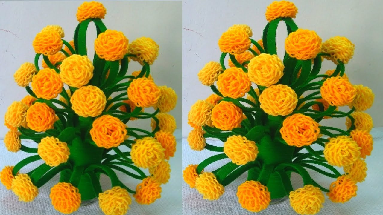 Make X-ray and Woolen flower pot #Vase of New Design / How to make Yarn flowers