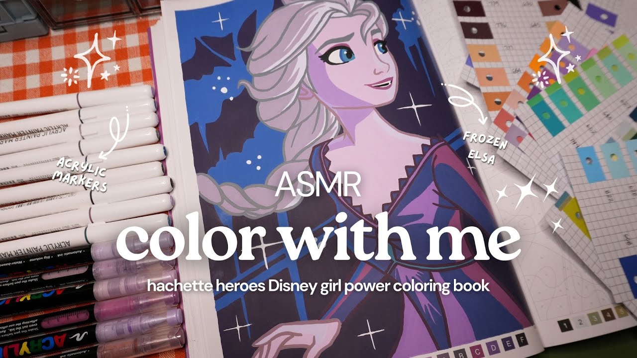 ASMR color with me ❄️👑 Elsa | Disney mystery coloring book using Guangna + Languo acrylic markers