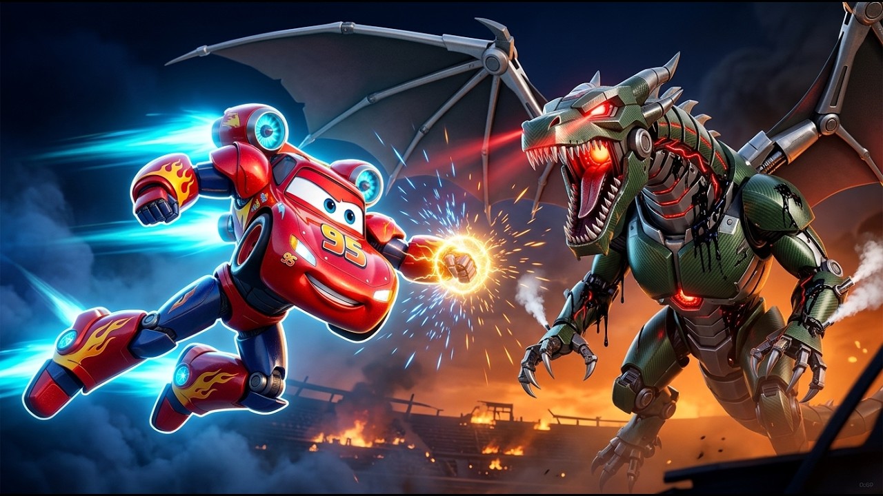 Lightning McQueen TRANSFORMS Into Flying Robot! ⚡ Epic Sky Dragon Battle