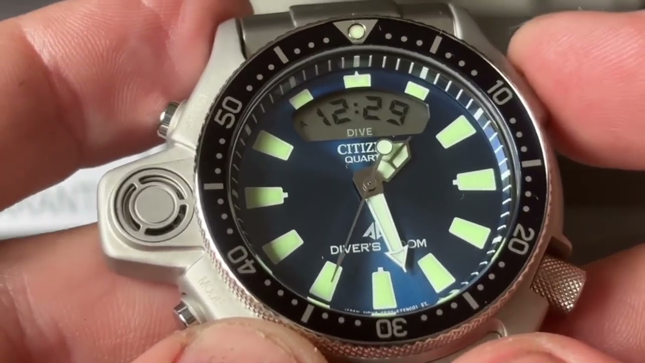 Citizen aqualand jp2000 fundo azul e pulseira de a&ccedil;o , apresenta&ccedil;&atilde;o das fun&ccedil;&otilde;es !