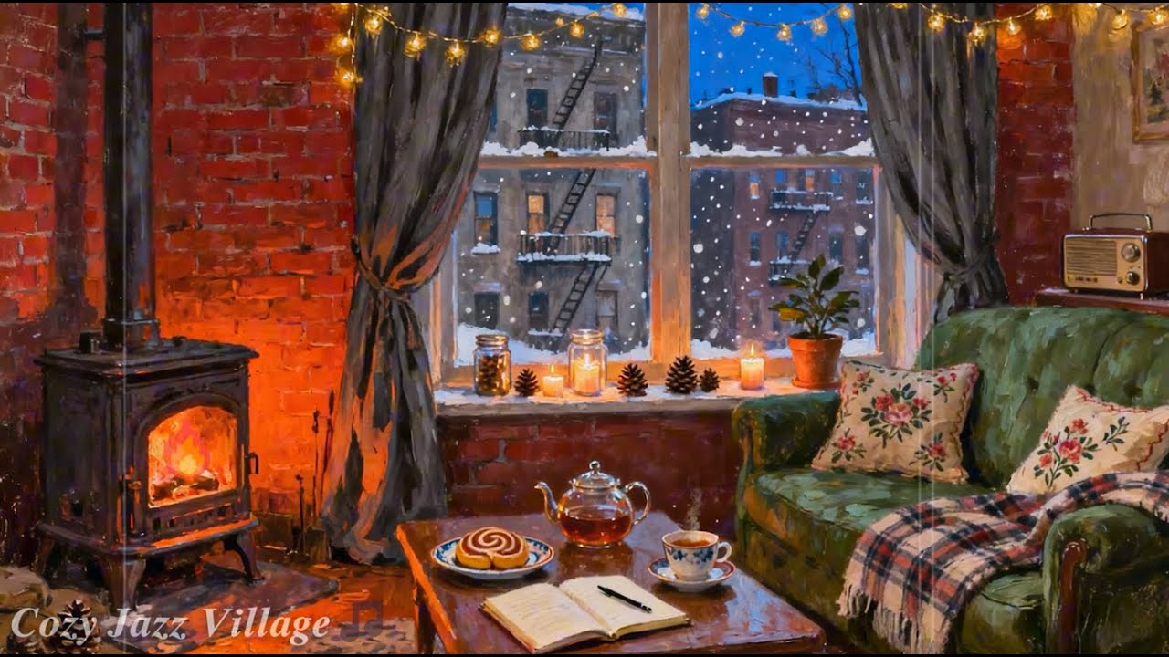 Cozy Winter Night Jazz ☕ Vintage Jazz Playing in Another Room | Relax, Study, Sleep