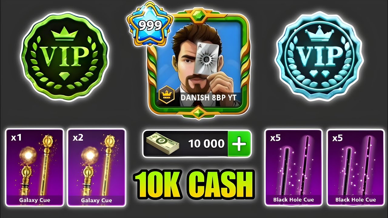8 ball pool - I bought 10,000 Cash 🤑 Free Galaxy & Black Hole Cue pieces +Diamond VIP|DANISH 8BP YT