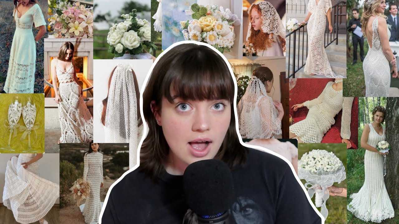 50 beautiful WEDDING crochet ideas with patterns (crocheted wedding dresses, veils, bouquets)