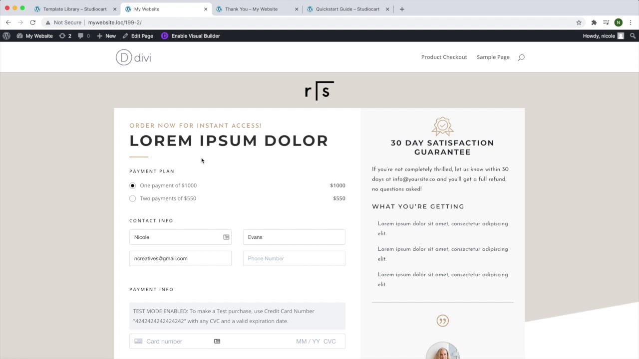 Design Custom Checkout  Pages in WordPress with Studiocart and Divi
