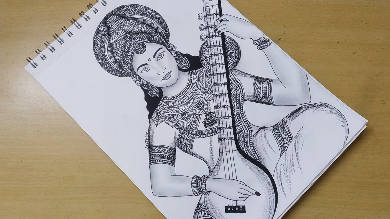 How to draw Mandala art of Maa Saraswati | Zentangle Doodle art | Navaratri drawing | Durga puja
