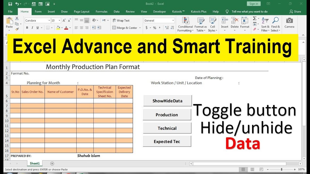 how to create a button for hiding rows or columns