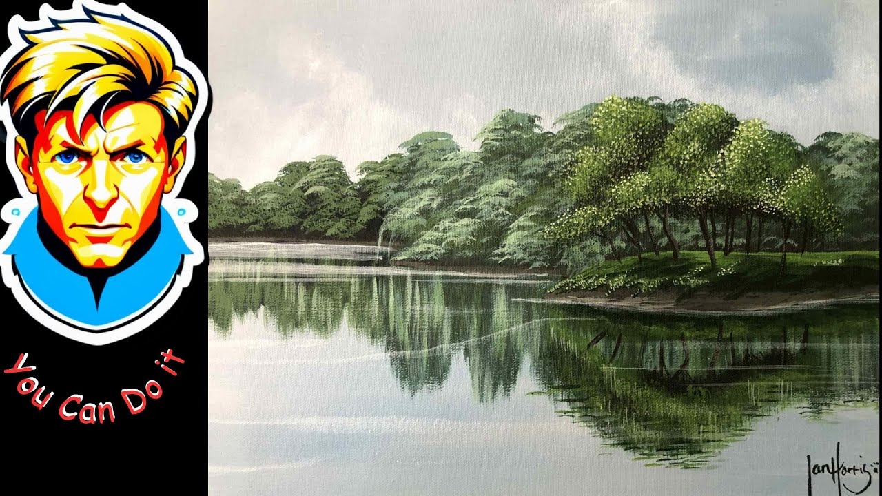 Acrylic trees reflecting in water #594