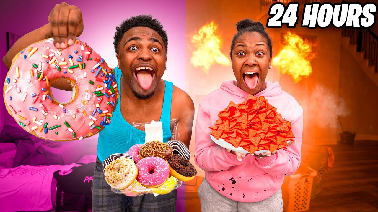 EATING ONLY SPICY VS SWEET FOOD FOR 24 HOURS!