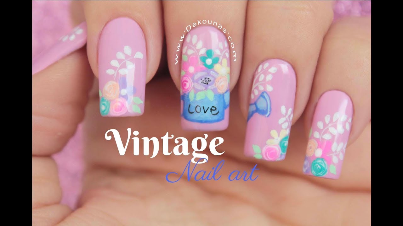 Diseño de uñas regadera Vintage