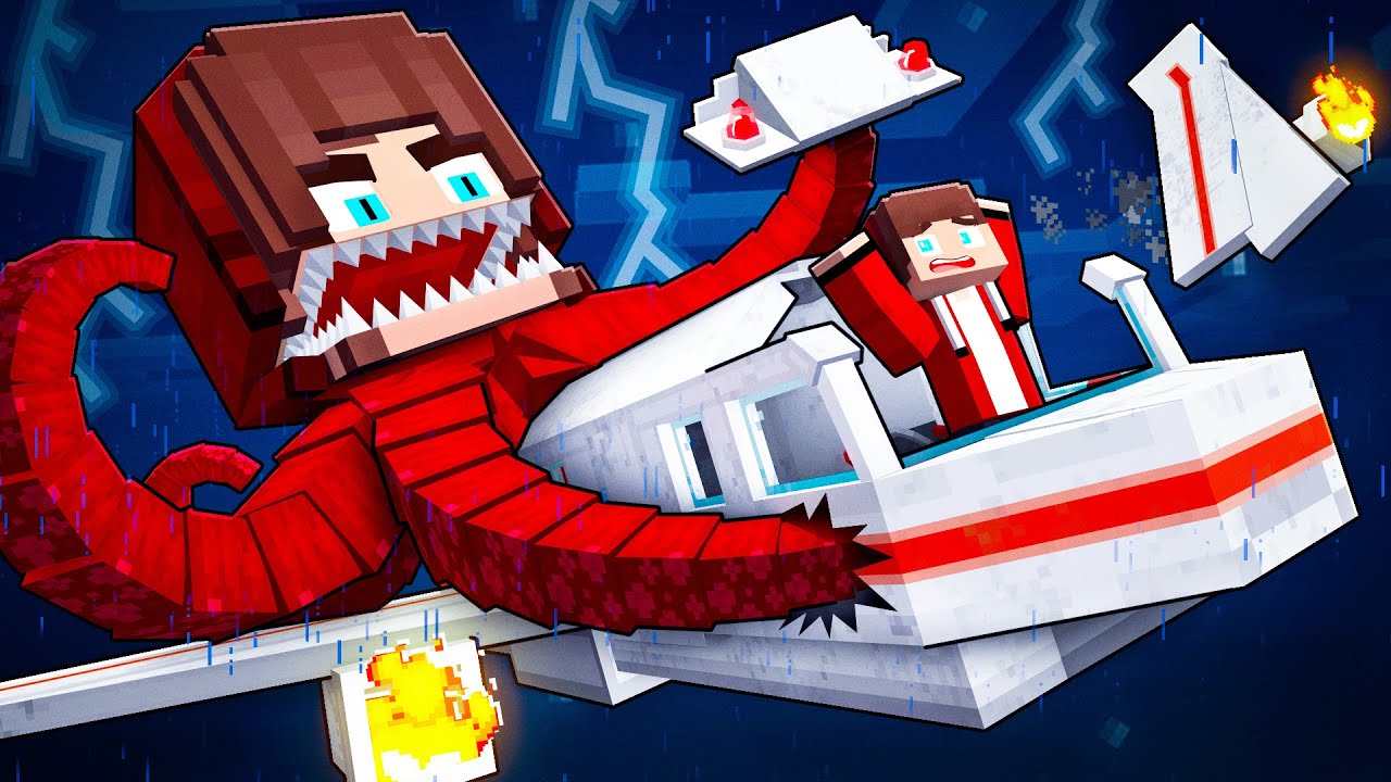 JJ`s Girl KRAKEN CAUSES JJ PLANE CRASH?! - Maizen Minecraft Animation