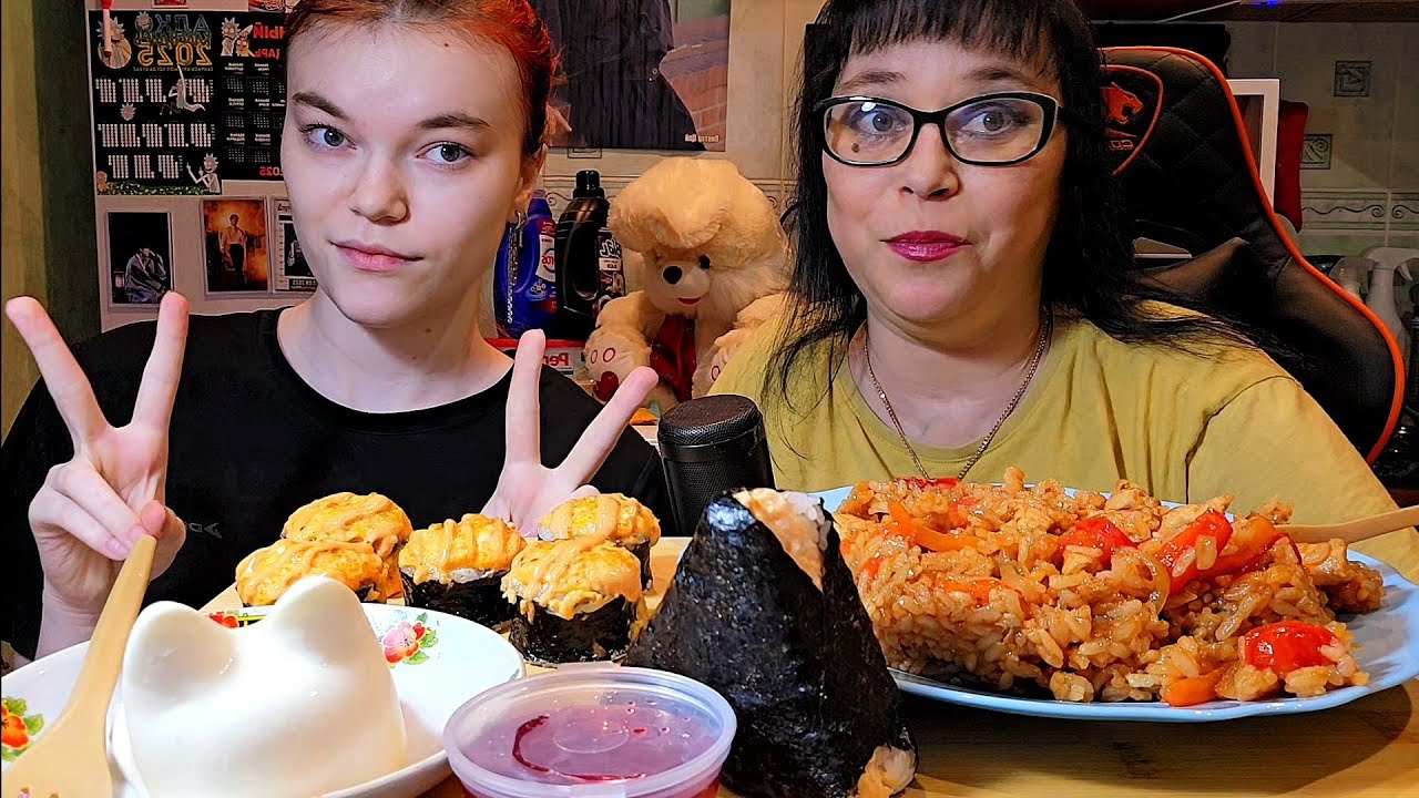 Мукбанг | Запечённые роллы, Онигири, Рис с курицей, Панна Котик | Обжор Асмр
