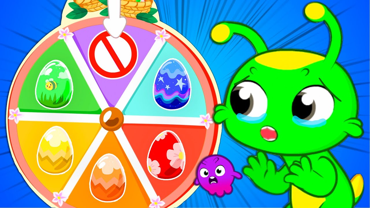 Groovy The Martian plays with a mystery wheel to get surprise eggs at Easter | 15m Compilation