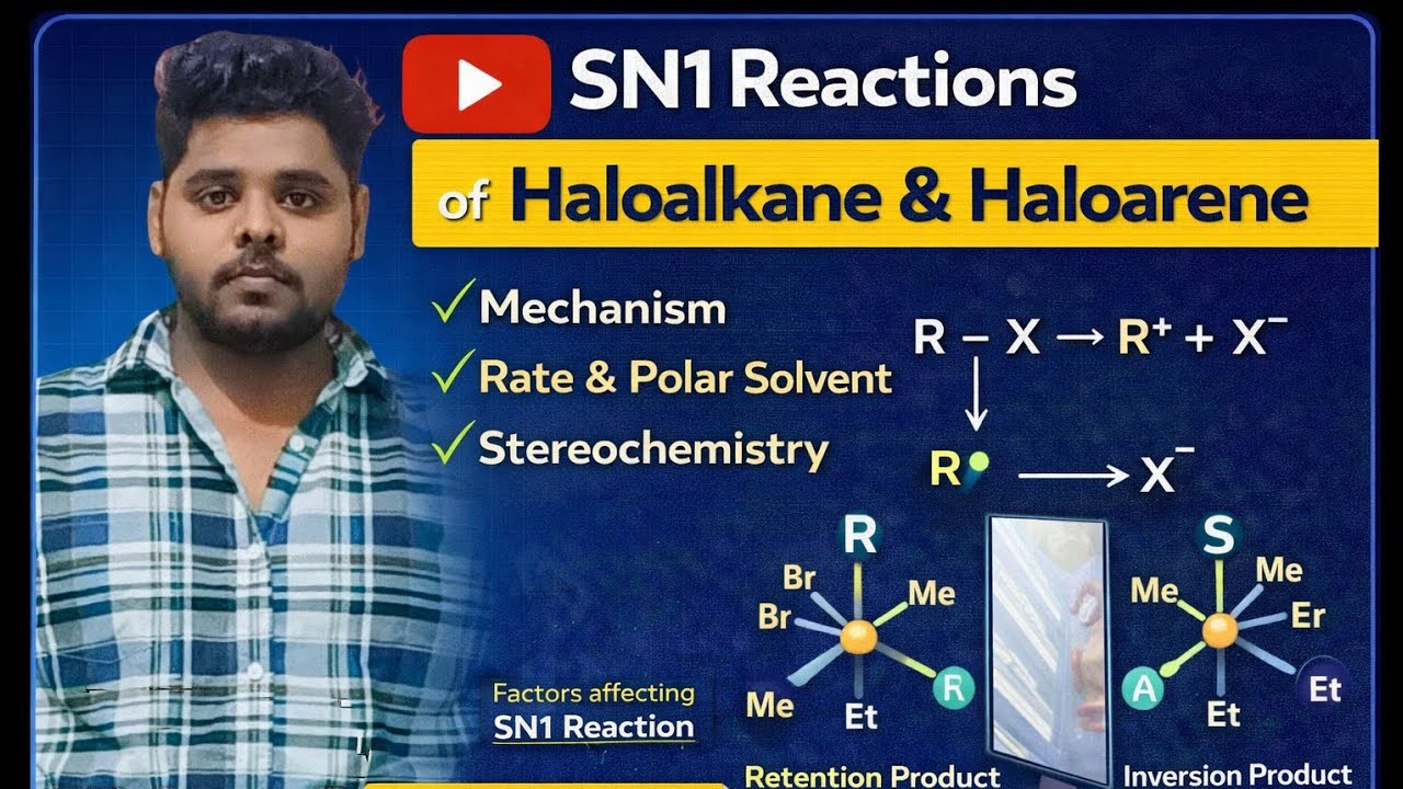 ⭐ SN1 Reaction – Complete Mechanism, Stereochemistry & Factors | Haloalkane & Haloarene