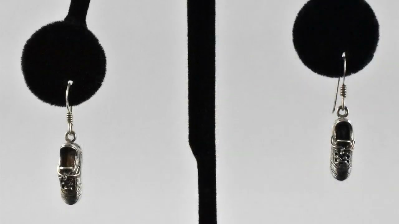 Fine Sterling Silver 925 Tennis Shoe Motif Dangle Drop Earrings 6g