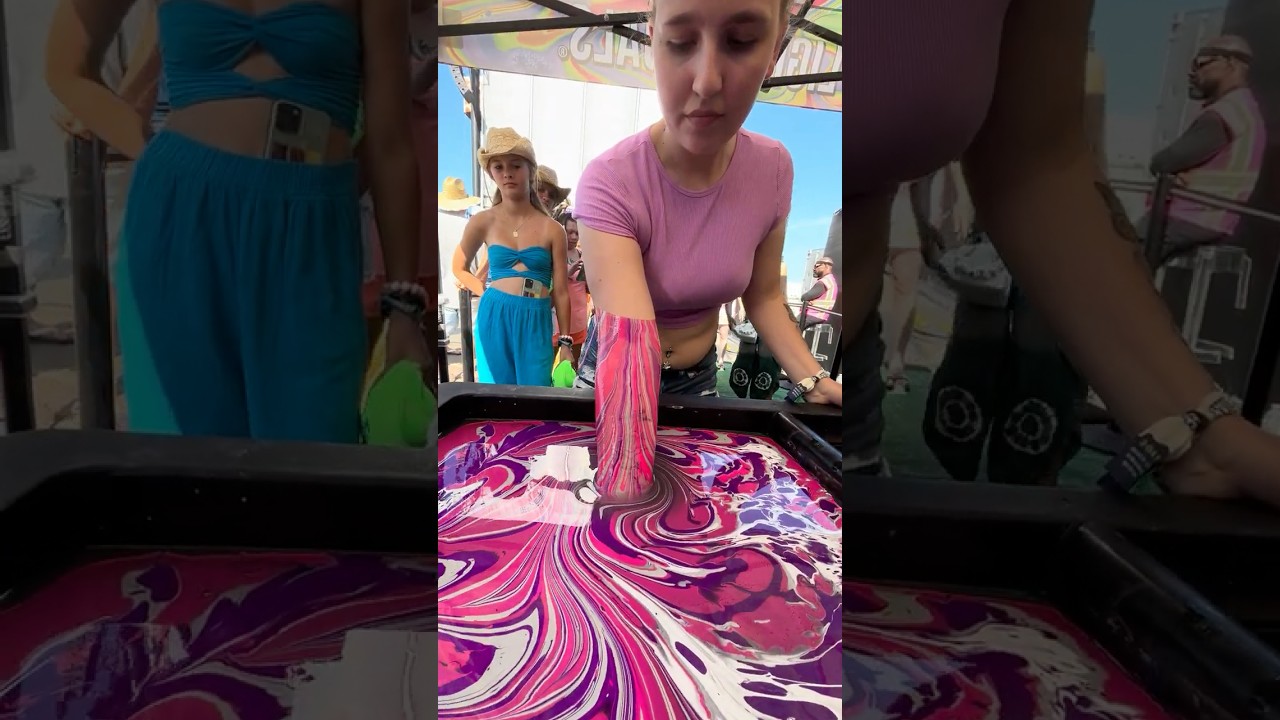 Pink Purple and White Body Marbling Body Paint Dip by BLVisuals @ Beach It Festival 2023 (9)