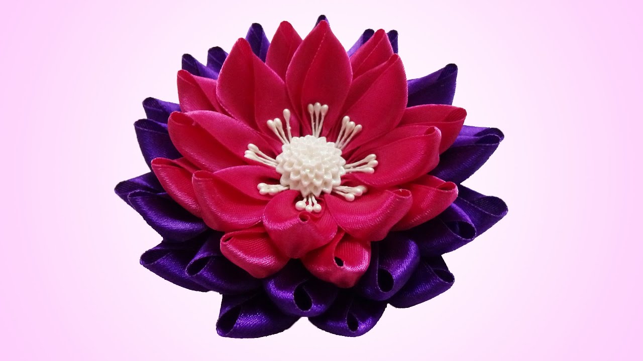 DIY kanzashi flower, Lotus kanzashi flower tutorial