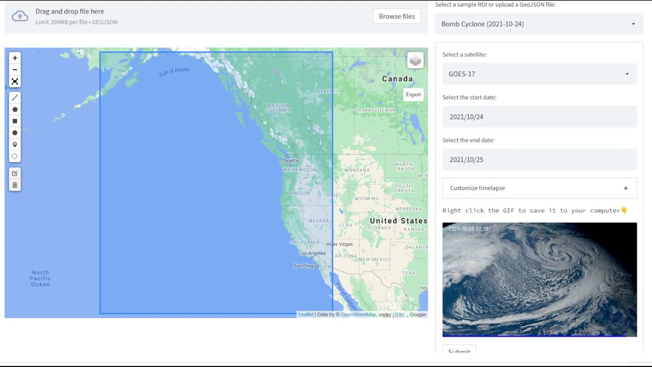 An interactive web app for creating timelapse from GOES weather satellites