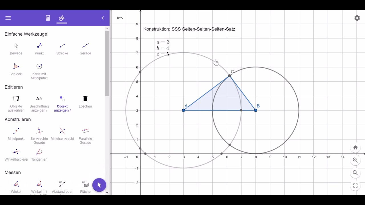 Dreieckskonstruktion in GeoGebra: Seiten-Seiten-Seiten-Satz