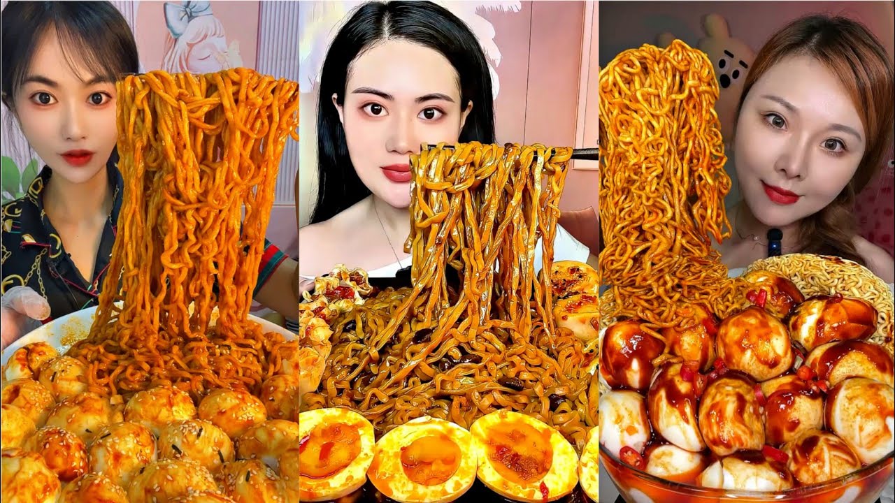MUKBANG 먹방 EATING SPICY NOODLESand SOFT BOIL EGGS chewy sounds |ASMR | chinese foods 辣面鸡蛋