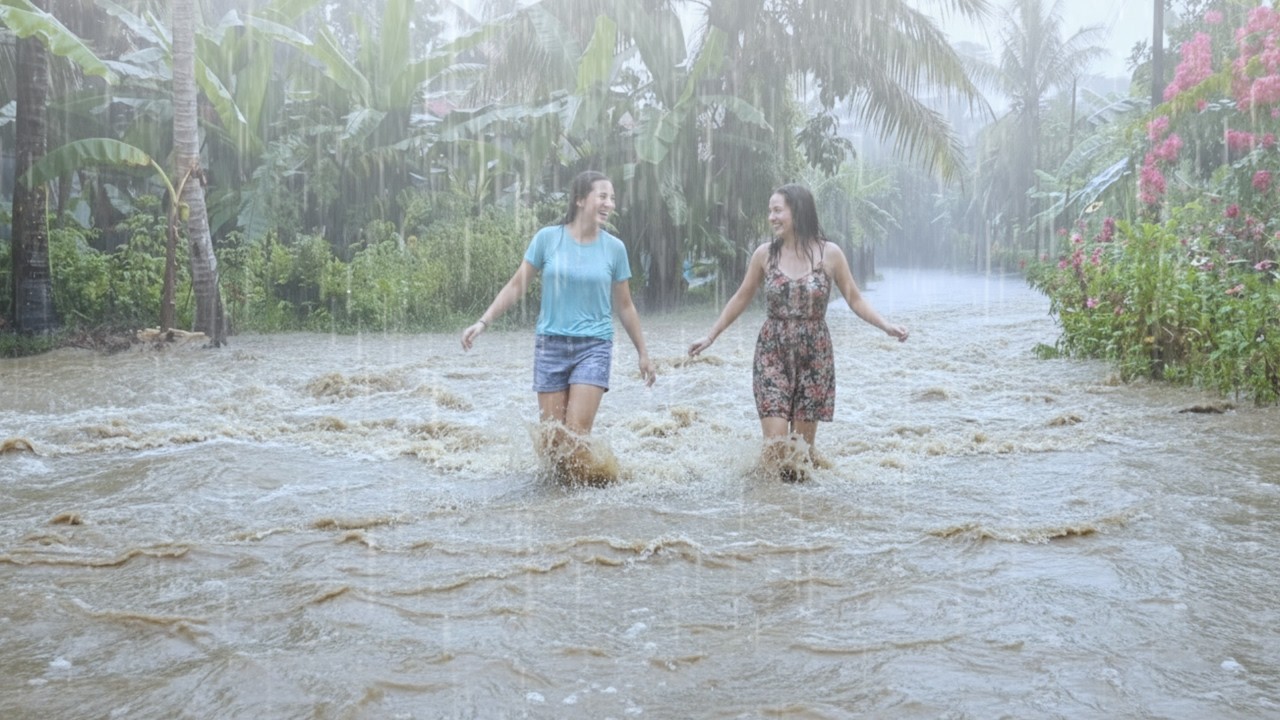 Heavy rain in Rubber tree forest village | very strong and beautiful | so relaxing | sleep therapy
