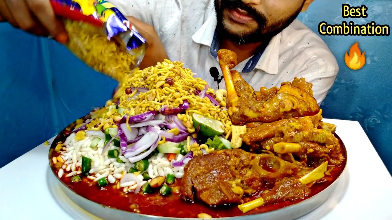 Spices Mutton Red Curry _ Jhalmuri/ Puffed Rice Eating 🔥 Spicy Mutton Curry Mukbang Handi Mutton