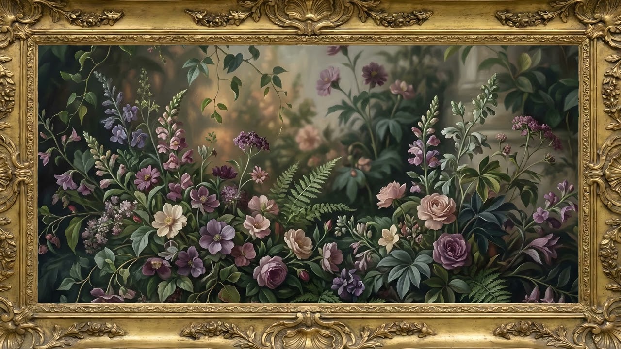 Moody Botanical Plants & Flowers Gold Frame Art | 2 Hours 4K