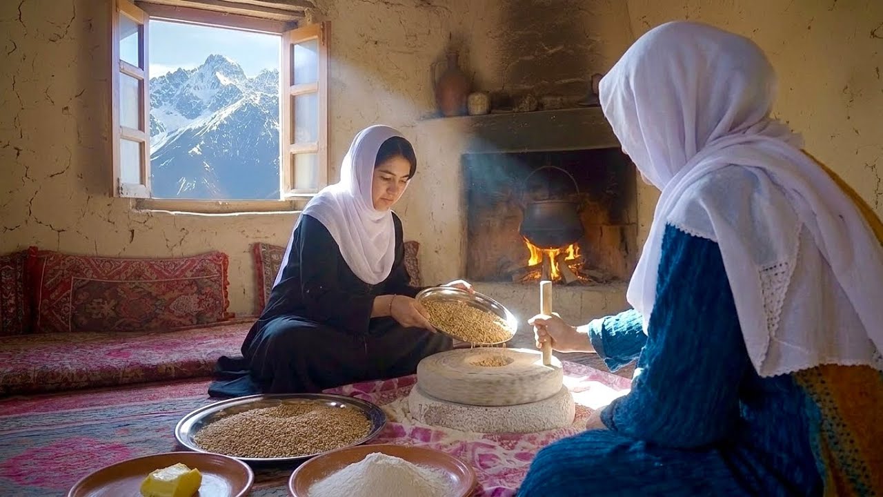Hand-Grinding Wheat Flour: A Traditional Afghan Dish | Village Life