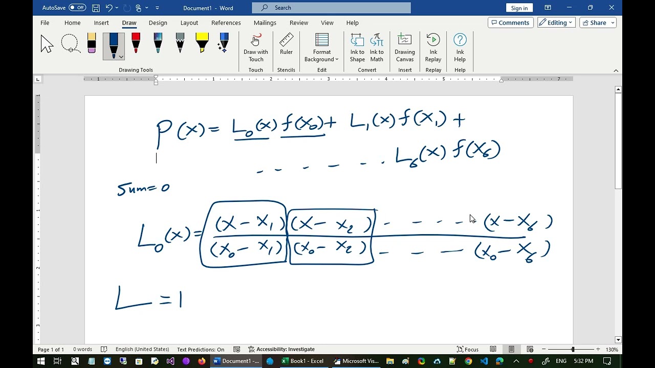 26 Numerical Analysis - Lagrange Interpolating Polynomial EXCEL + VBA