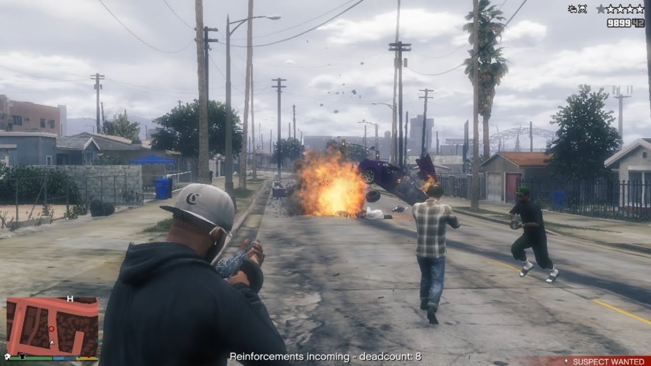 GTA 5 Franklin, Lamar, Trevor's Ballas Shootout in GS + Six Star Escape(RDE 3.1.5)