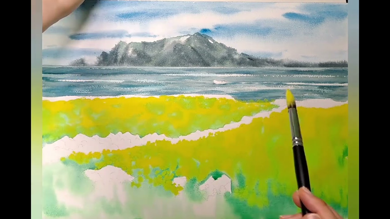 제주 유채꽃 바다 풍경(가볍게 그려본 수채화)Jeju canola (lightly painted watercolor)