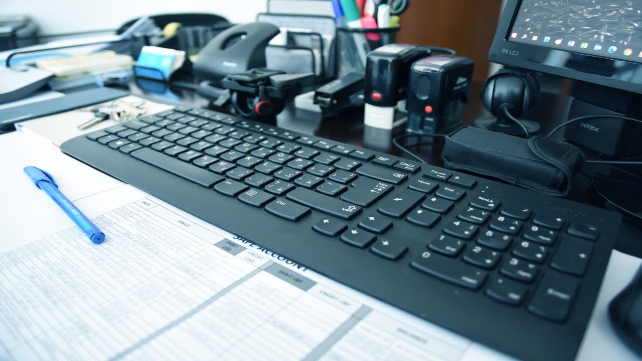 Office ASMR: Work With Me | Typing-Rubber Stamp-Envelopes-Calculator-Writing-Notes-Printer-Scissors