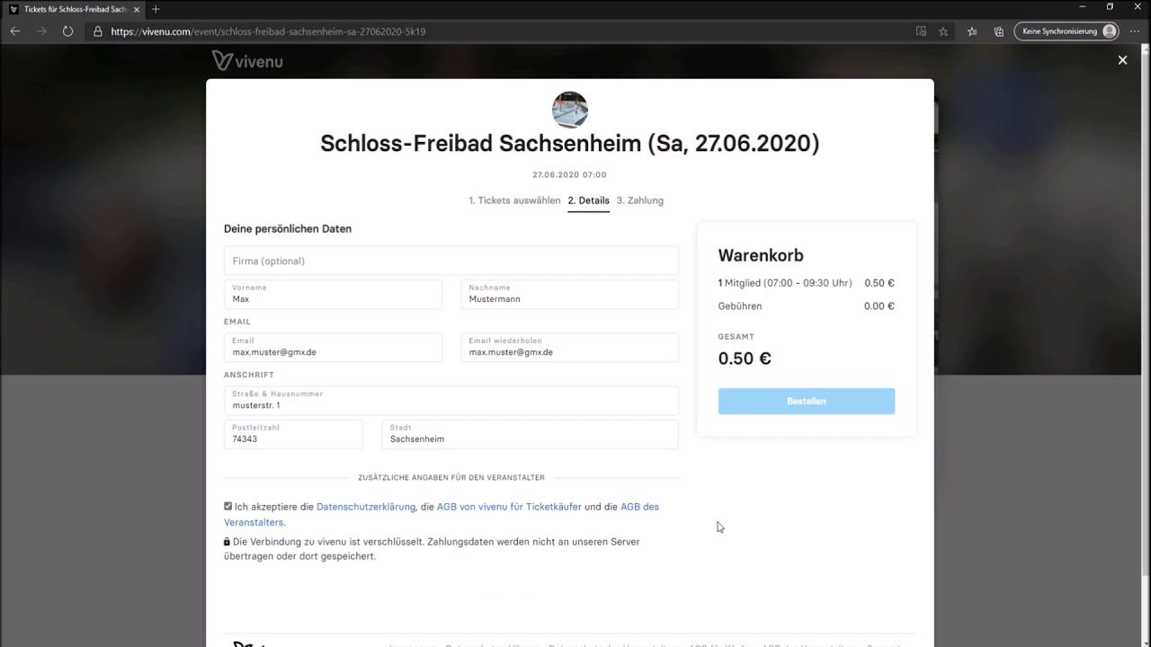 Online-Ticketkauf für das Schloss-Freibad Sachsenheim