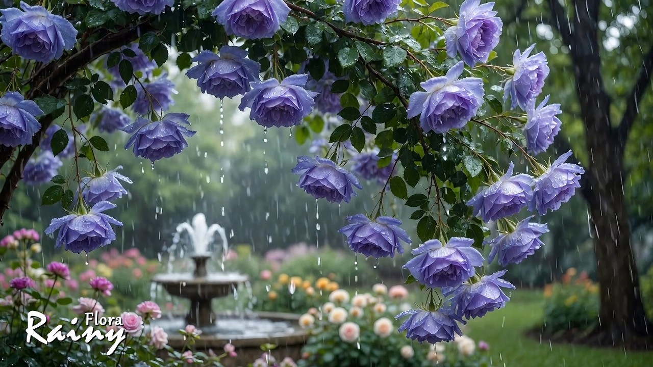 Cozy Rain on Novalis Purple Roses 💜🌧️ Lavender Rose Garden Sounds for Deep Sleep