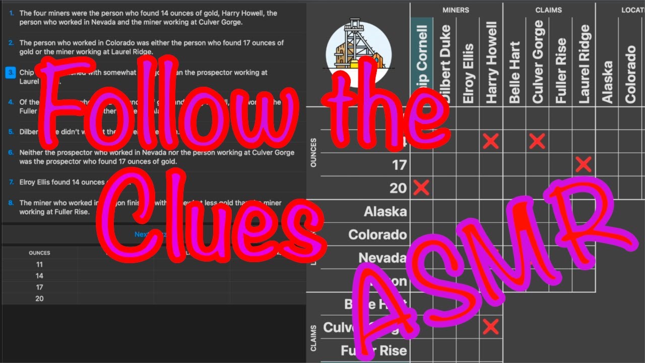 Whispered ASMR 🎧 ~ Logic Grid Puzzles ~ Gold Miners