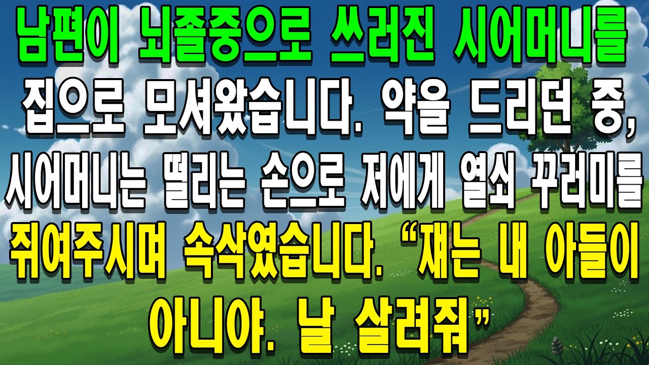 남편이 뇌졸중으로 쓰러진 시어머니를 집으로 모셔왔습니다. 약을 드리던 중, 시어머니는 떨리는 손으로 저에게 열쇠 꾸러미를 쥐여주시며 속삭였습니다. 