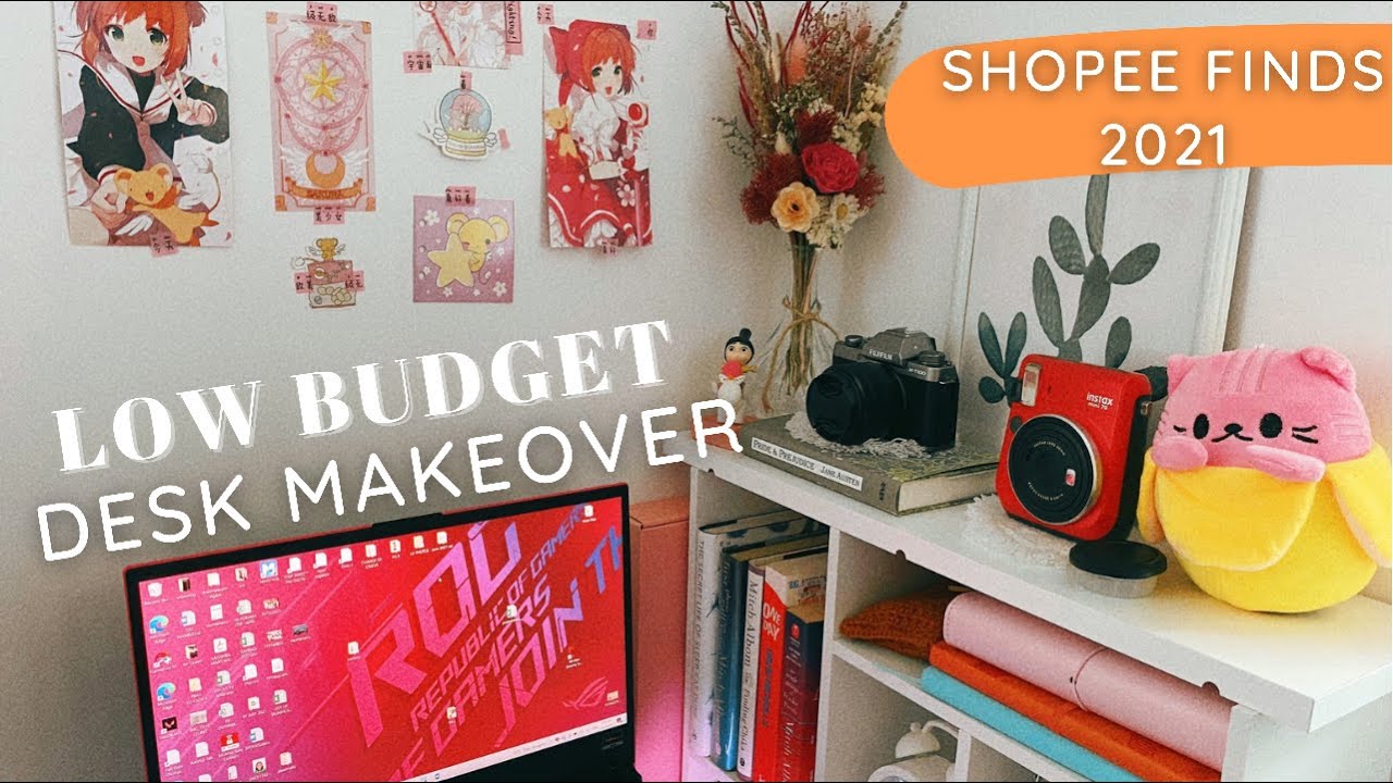 low budget desk makeover : shopee finds & unboxing ( korean / japanese inspired ) aesthetic set-up