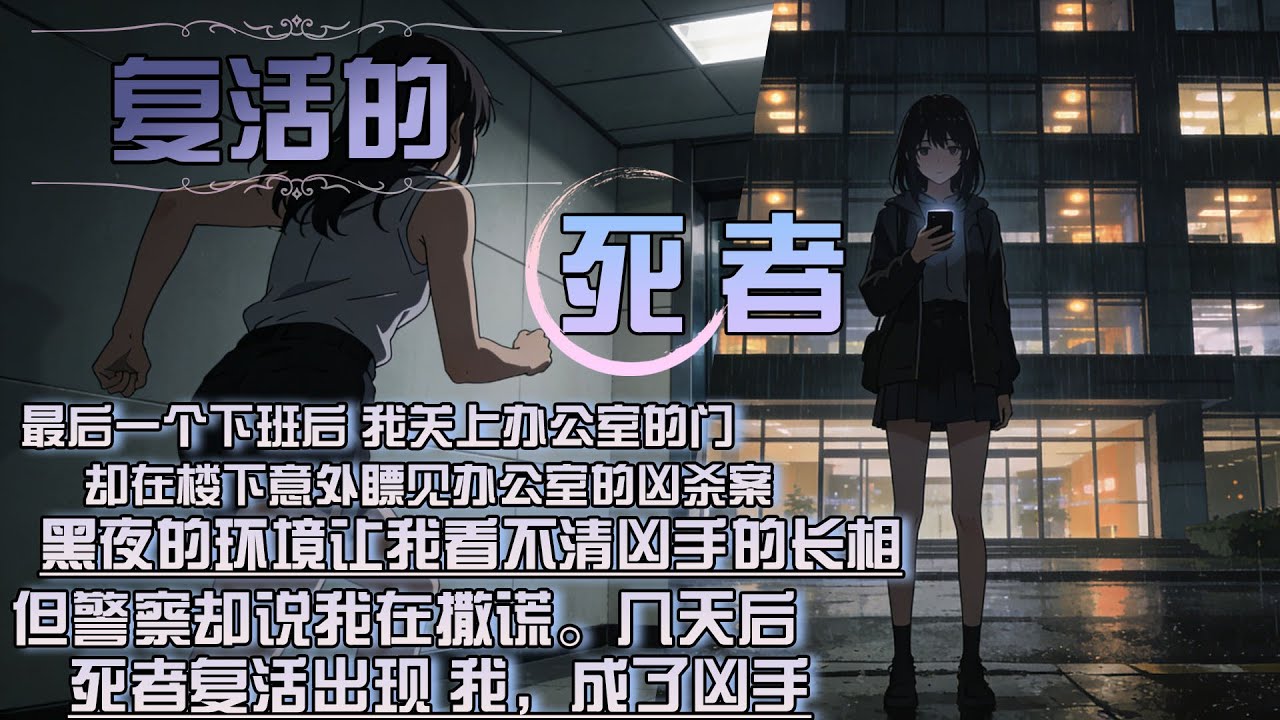 最後一個下班後 我關上辦公室的門，卻在樓下意外瞟見辦公室的兇殺案，黑夜的環境讓我看不清兇手的長相，但員警卻說我在撒謊。幾天後，死者復活出現 我，成了兇手