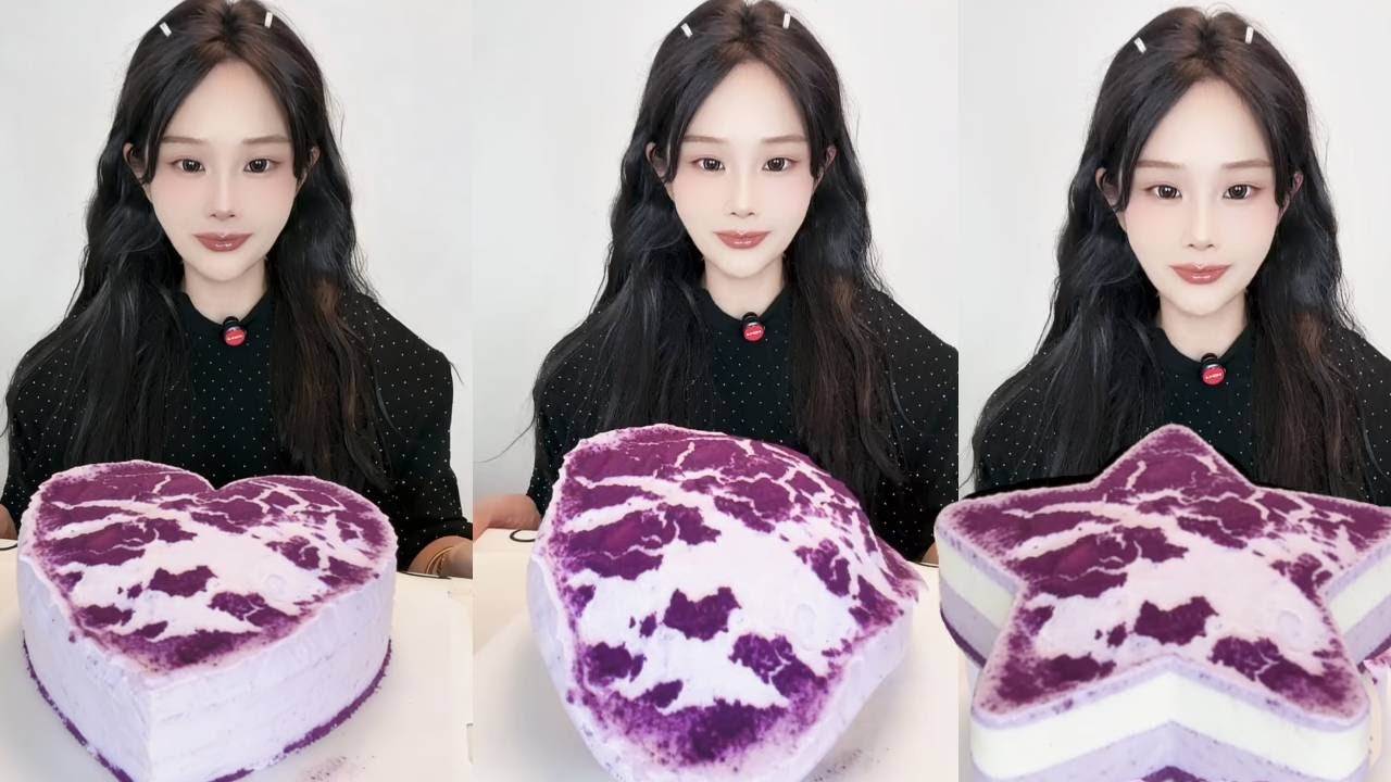 Asmr🍰Eating 🍰Dreamy Purple Cake: Fluffy, Creamy, Irresistibly Delicious！