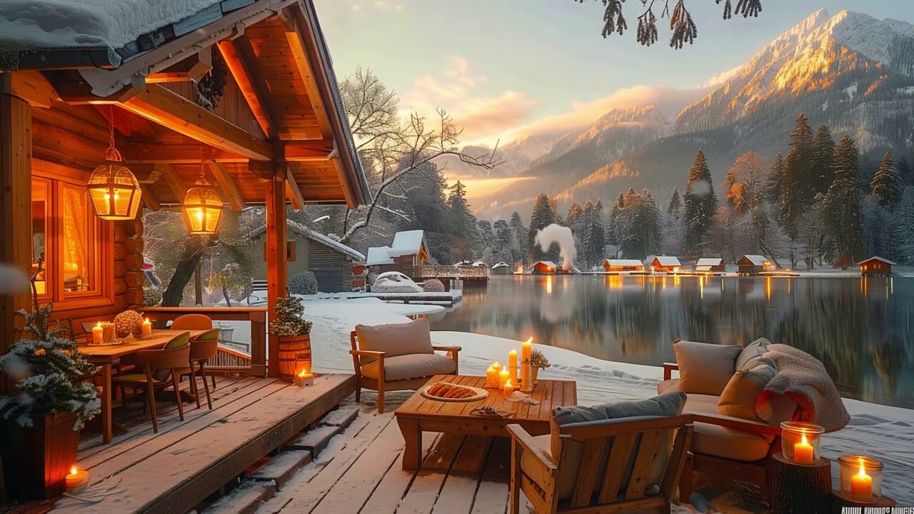Warm Winter Lake Jazz ☕❄️ Relaxing Cozy Jazz by the Fireplace