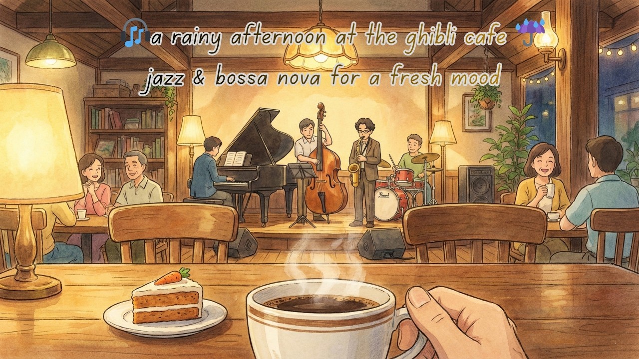 a rainy afternoon at the ghibli cafe ☔ jazz & bossa nova for a fresh mood