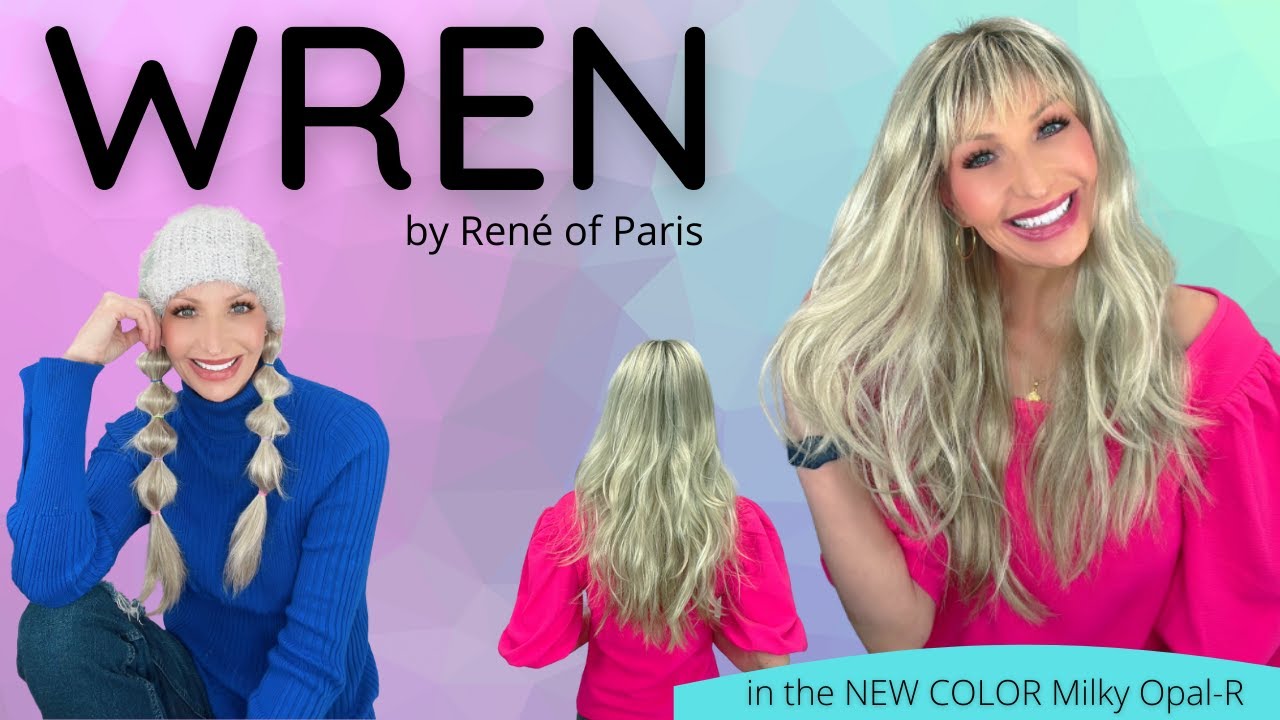 WREN wig by Rene of Paris in the NEW color Milky Opal-R. A wavy ready-to-wear wig with a 17