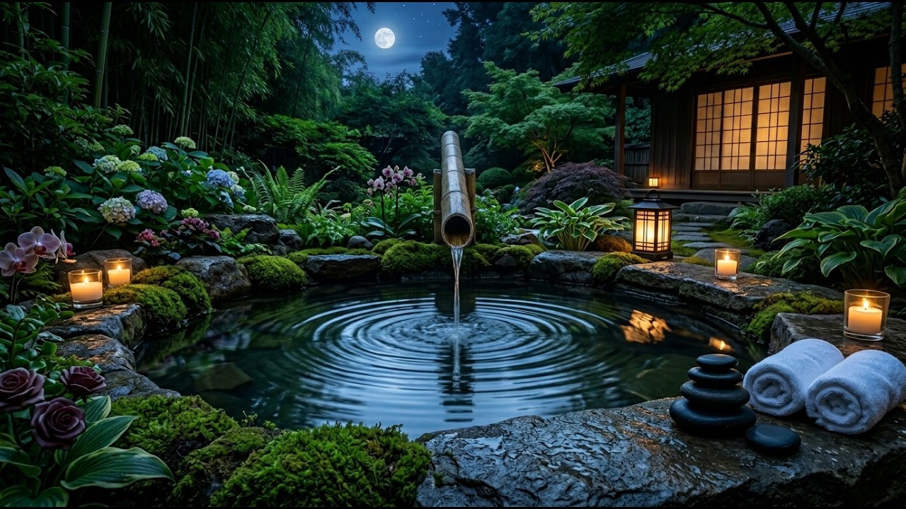 🌿 Bamboo Stream Gentle Flow & Piano | Deep Night Relaxation 🌿