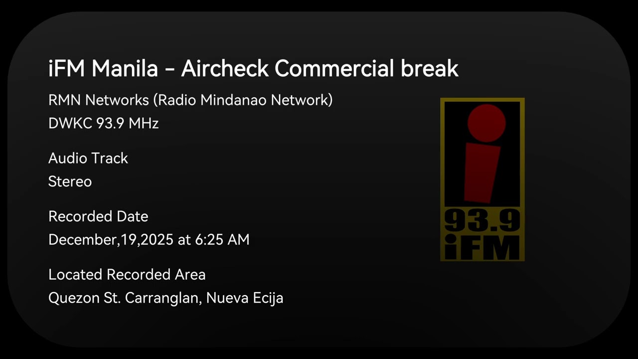 93.9 iFM Manila - Aircheck Commercial break December,19,2025 (6 Days before Christmas Day)