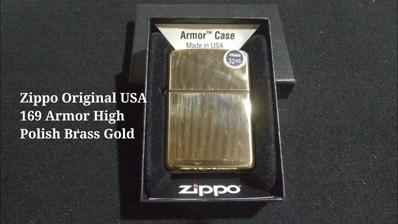 Unboxing !!! suara denting Zippo Original USA 169 Armor High Polish Brass Gold
