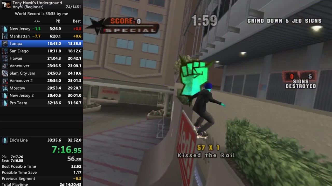Tony Hawk's Underground Any% Beginner Speedrun in 33:16