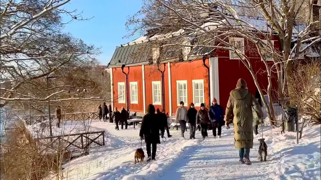 Snowy Stockholm Walk: the shoreline of Kungsholmen. Marieberg - Fredh&auml;ll - Kristineberg