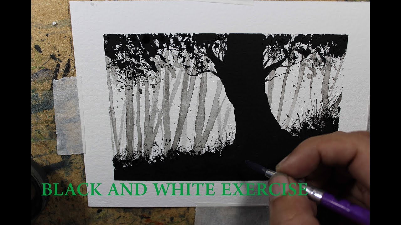 Exercise Ink Wash for beginners black and White Contrast paiting .Nil Rocha
