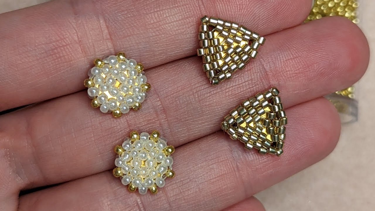 104. Серьги гвоздики из бисера своими руками. Мастер класс. Beaded stud earrings tutorial subtitles